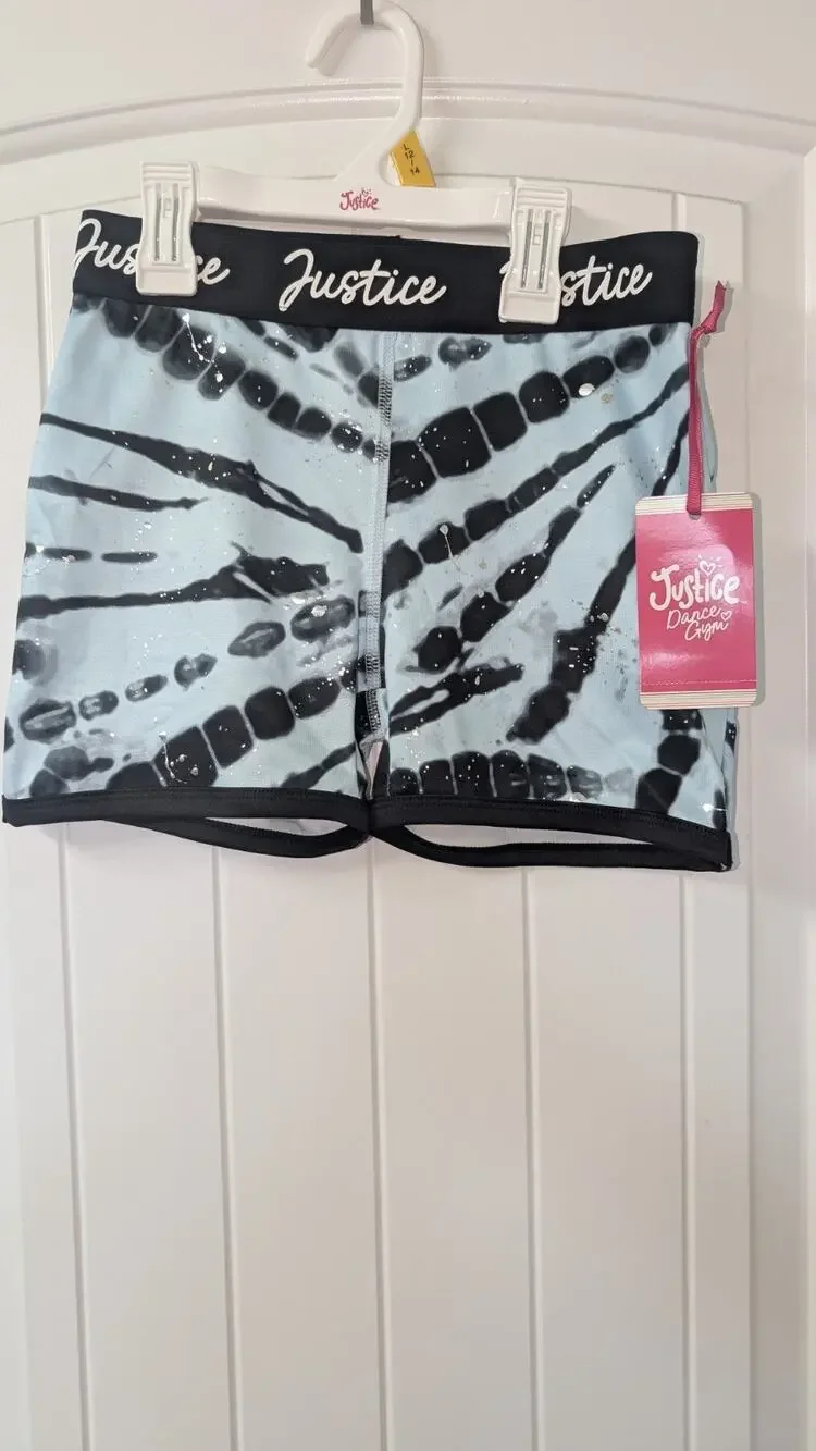 Justice Girls L (12/14) Biker Shorts Blue/Black Tie-Dye Pull-On Stretch